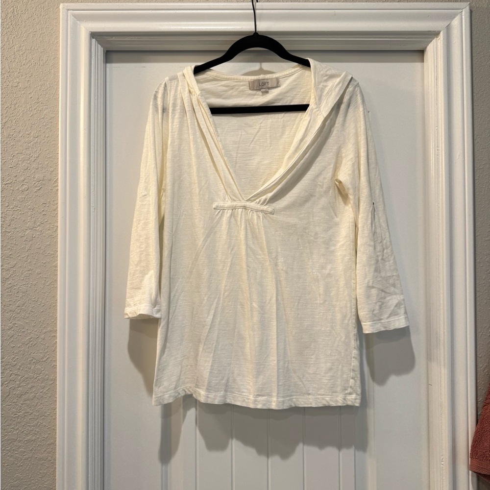 LOFT Cream V-Neck Blouse